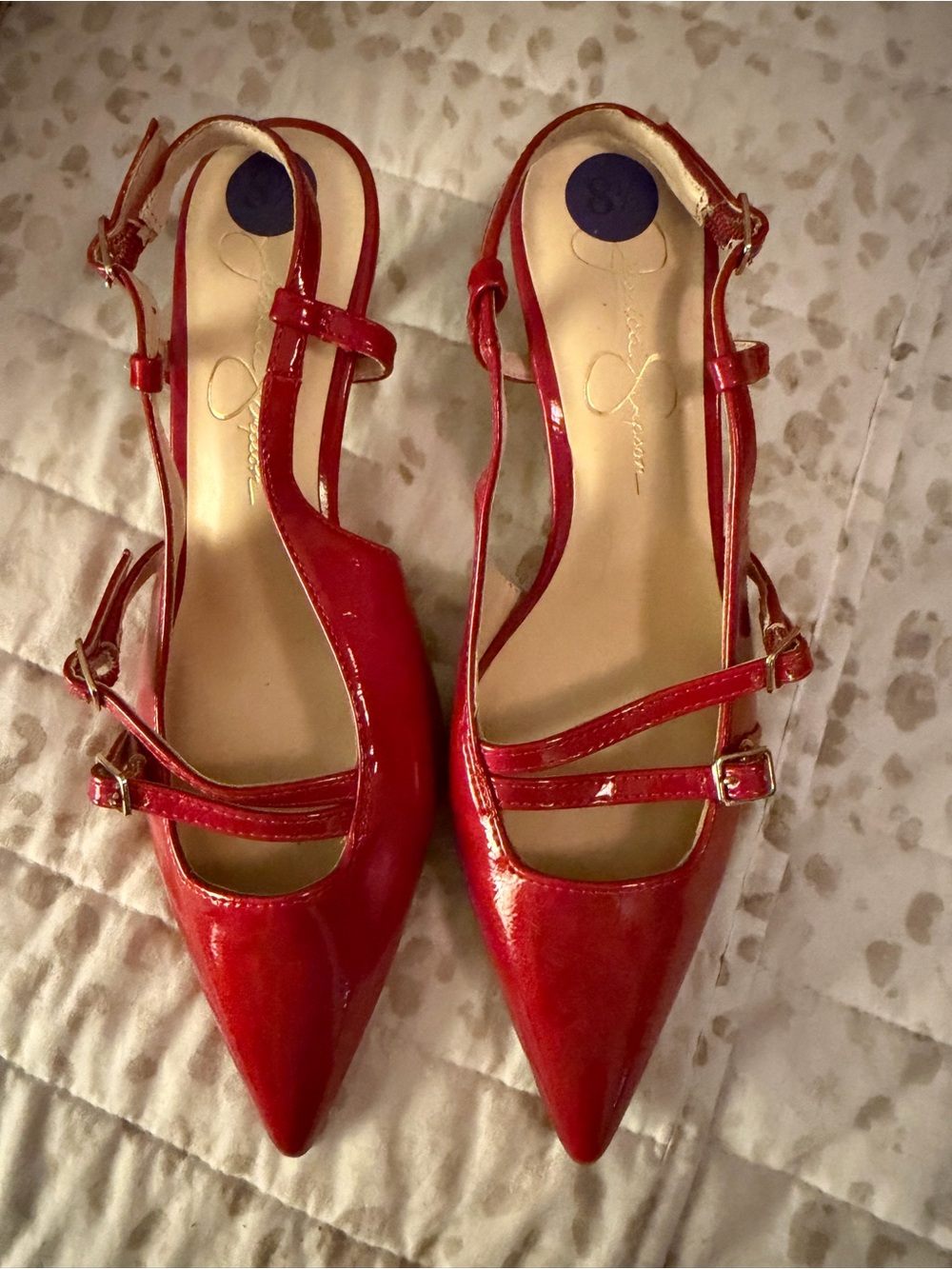 Red Patent Pointed-Toe Slingback Heels